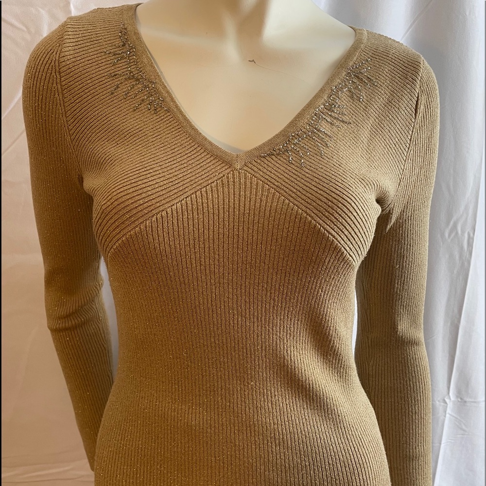 Gold V Neck Sweater.